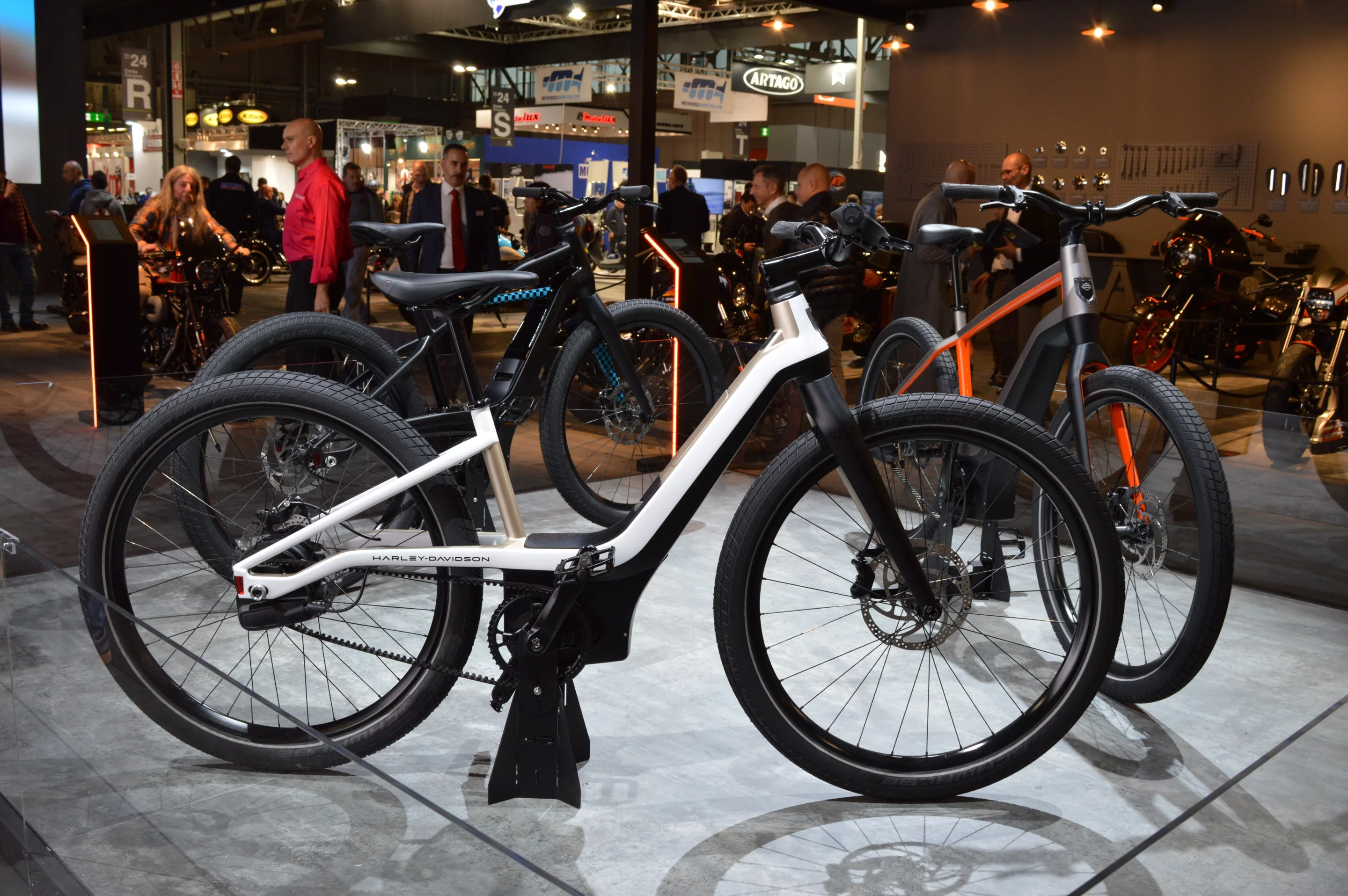 The collection of freshly unveiled Harley-Davidson ebikes on display at EICMA 2019