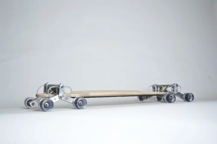 The STAIR ROVER is a prototype skateboard designed to descend stairs