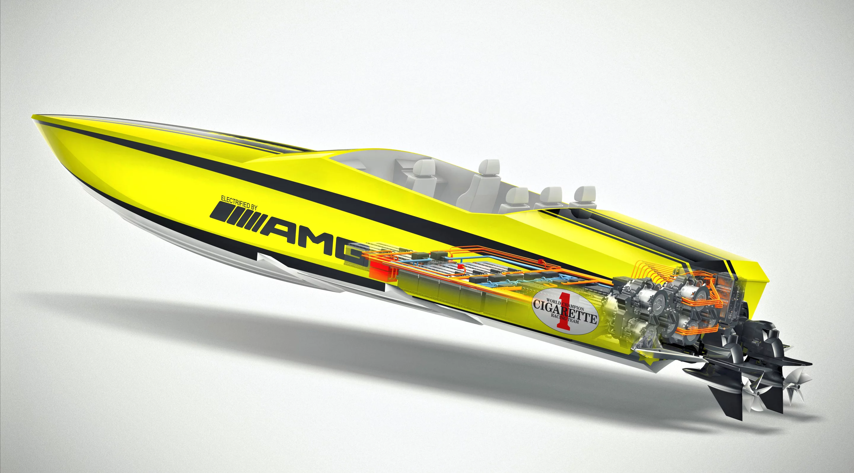 See-through engine compartment of the AMGCR Electric Top Gun