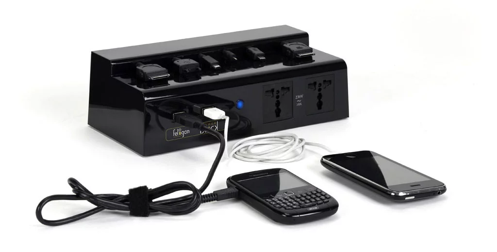 The PowerBrick universal charger comes in glossy white and black