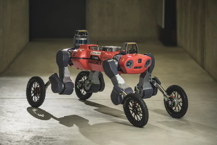 In its compact quadrupedal form, ANYmal looks like a robot dog on wheels