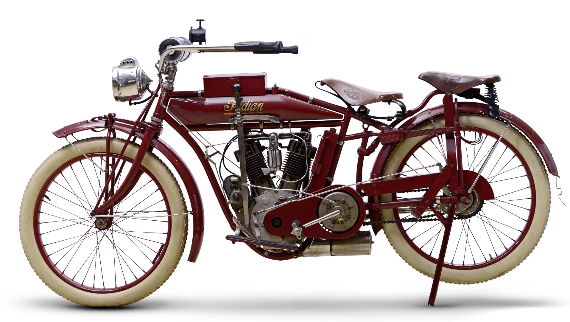 This 1914 Indian 7hp Big Twin fetched £46,000 ($71,022) as Lot 15 at Bonhams Lonatti Collection held on 17 October, 2015, against an estimate of £15,000 - 25,000 ($23,000 - $38,500)