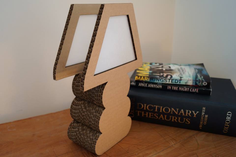 Cardboard lamps made from local shops' discarded materials