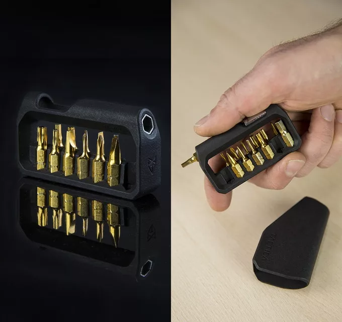 The M250 comes with an assortment of steel tool bits including flat, Phillips, torx and hex driver