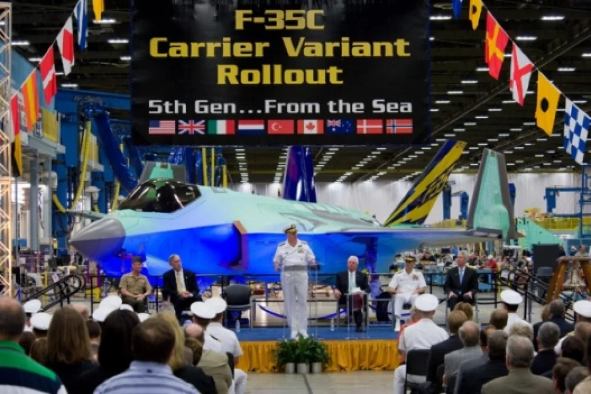 Top Navy personnel were on hand at the unveiling of the F-35 fighter plane at Lockheed Martin plant (Photo by Neal Chapman, Lockheed Martin)