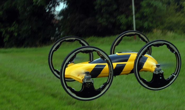 B is a combination RC car and quadcopter, which can be driven or flown