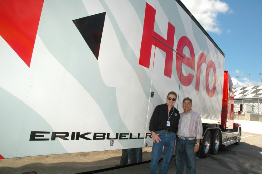 Erik Buell and Pawan Munjal met at Daytona Speed Week in 2011. This pic from Speed Week in 2013 indicates how quickly the relationship developed.