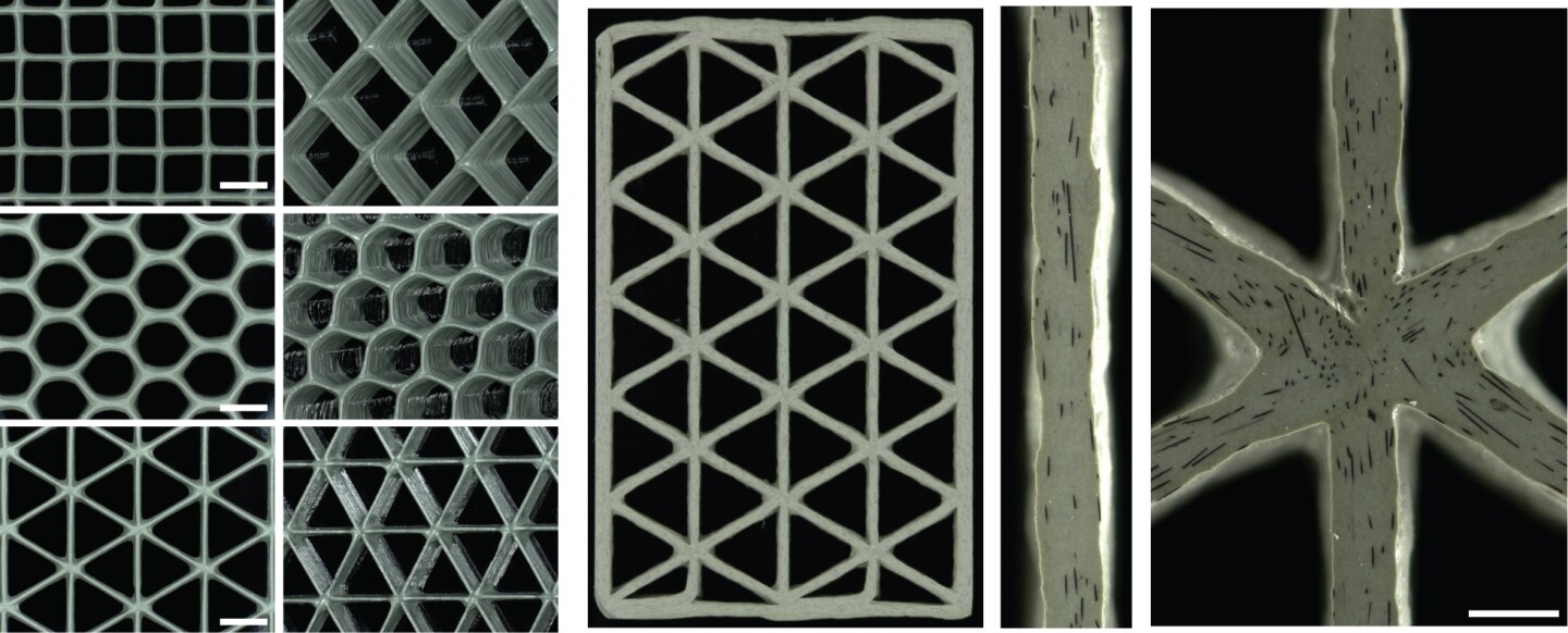 Square, hexagonal and triangular honeycomb structures composed of the resin (Image: Harvard University)