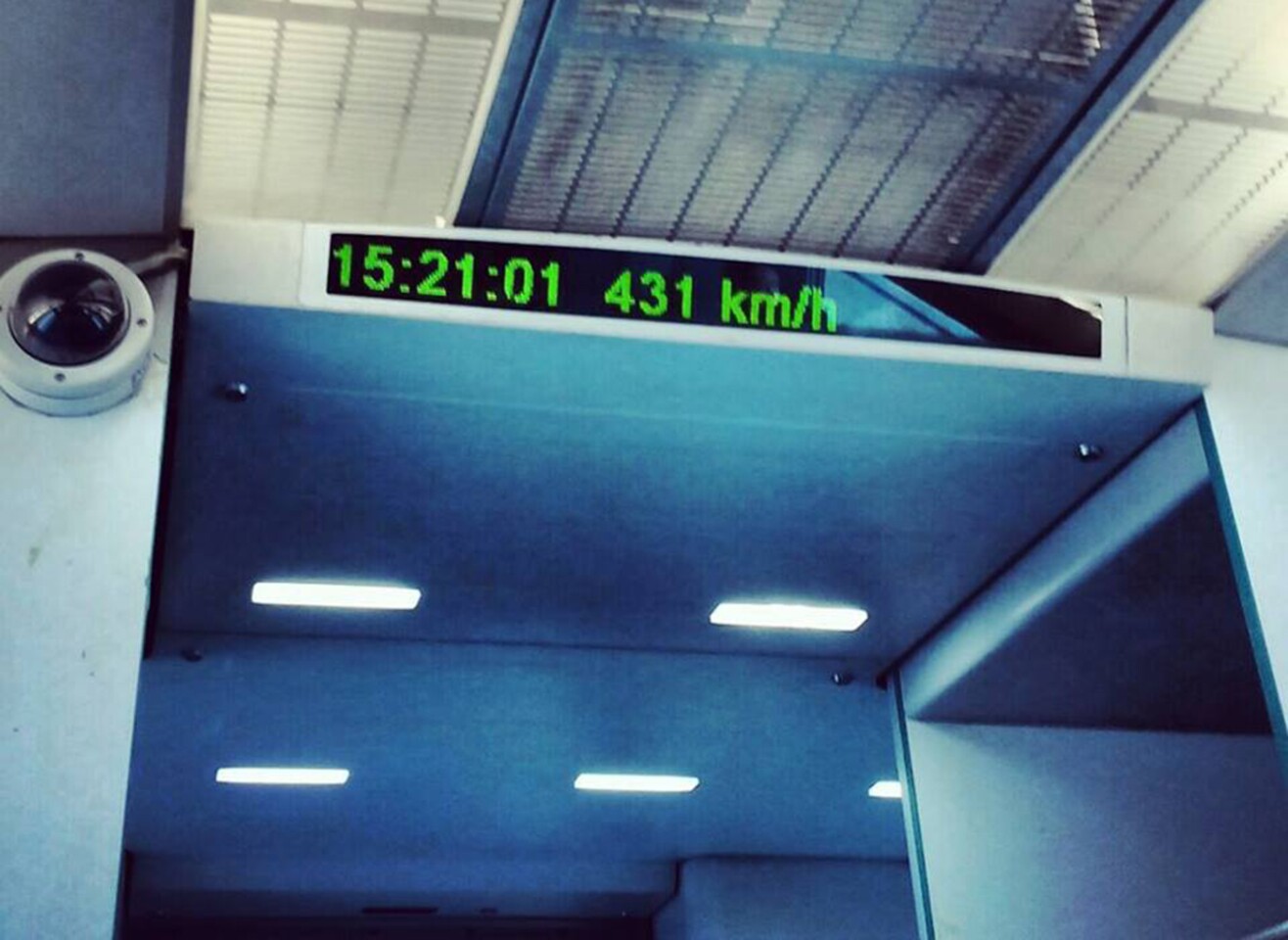 The world's fastest passenger train service just happens to have exactly the same top speed. The Shanghai Maglev tops out at 431 km/h.