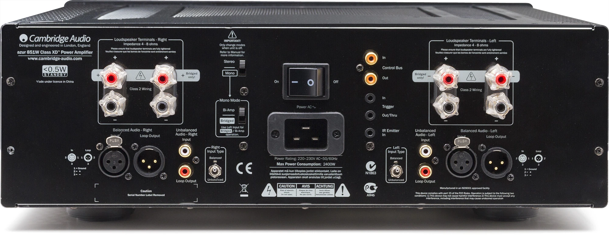 The Azur 851W power amp (rear)
