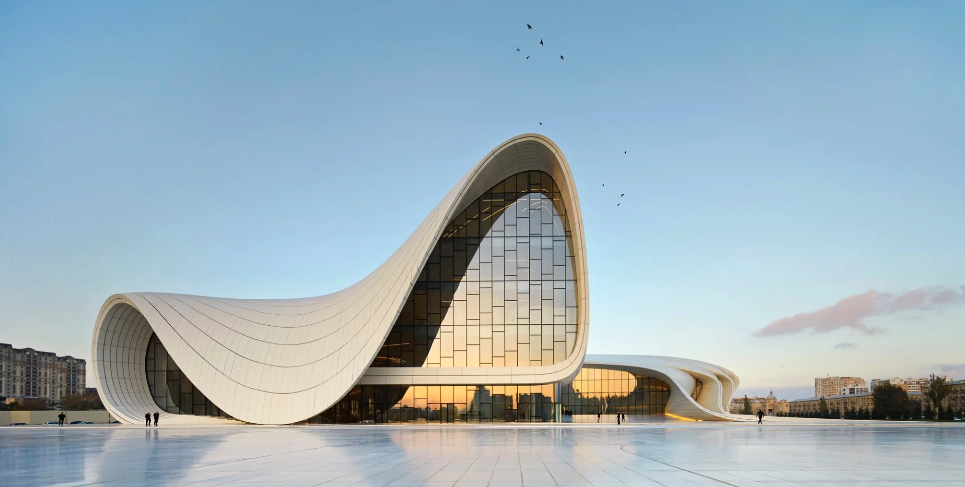 Few architects have wielded concrete as effectively as Zaha Hadid and this example, the Heydar Aliyev Center, is one of her finest