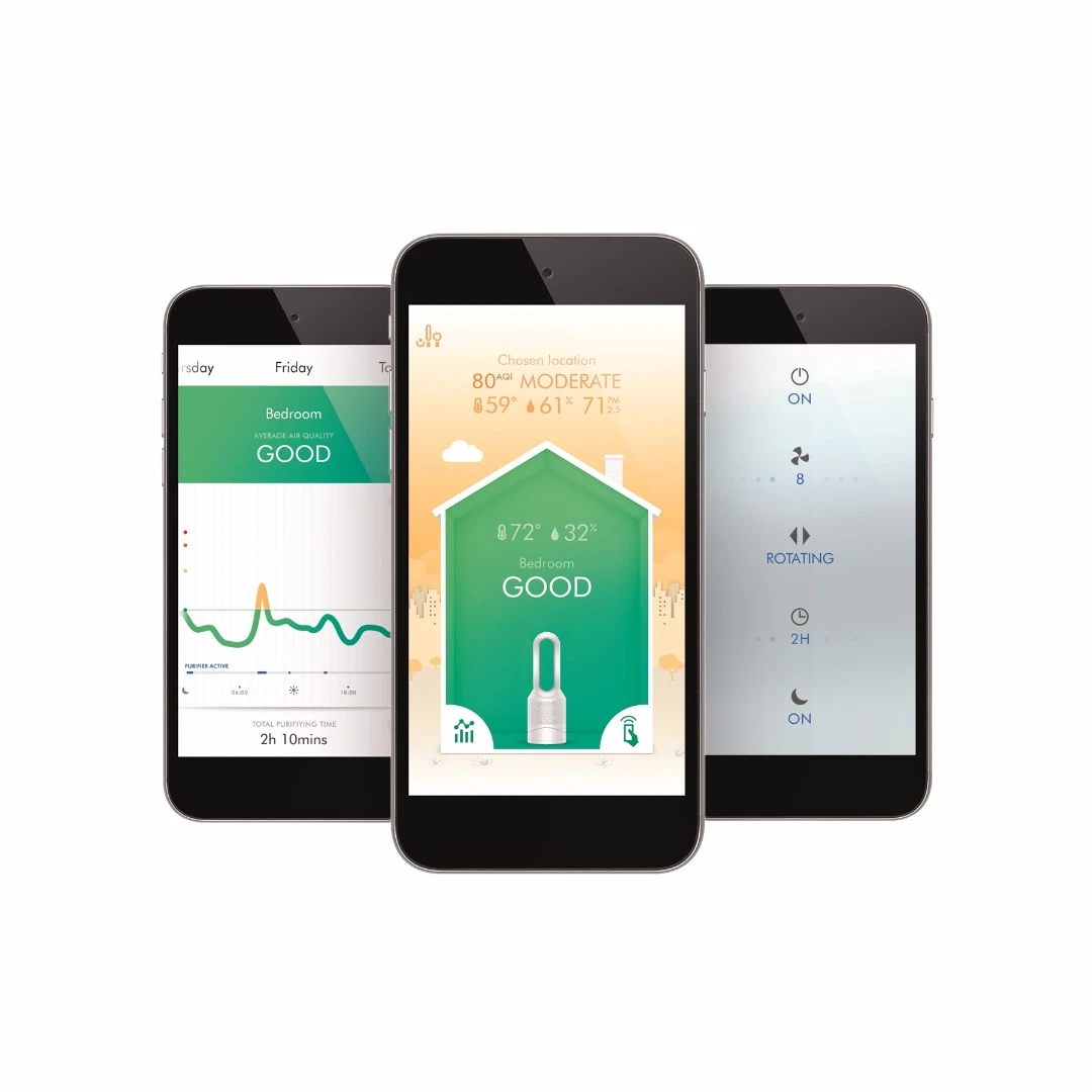 The accompanying Dyson Link App allows users to set air quality target levels, view air quality history and view indoor and outdoor air quality