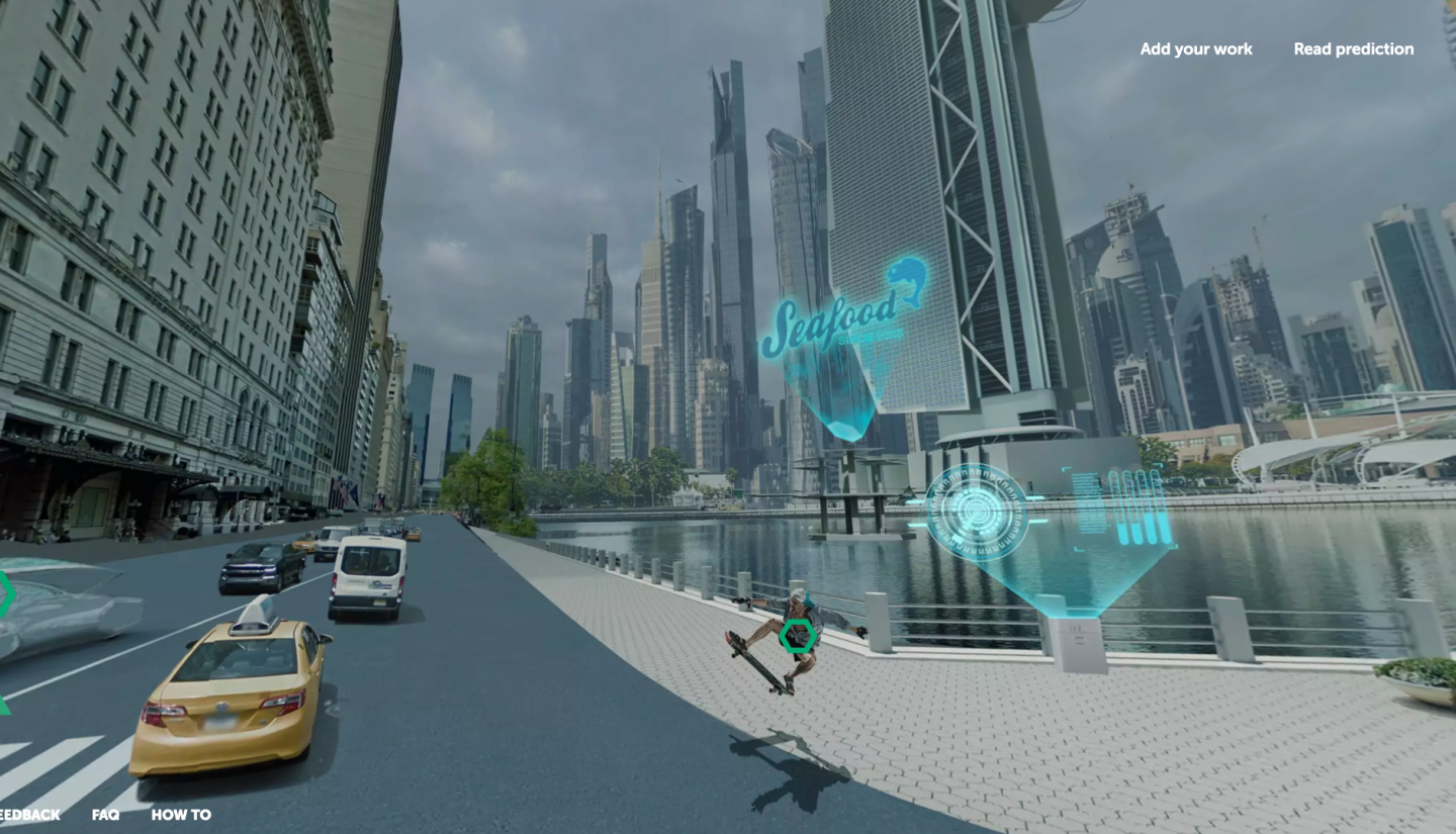 Holographic advertising in a vision of New York, 2050