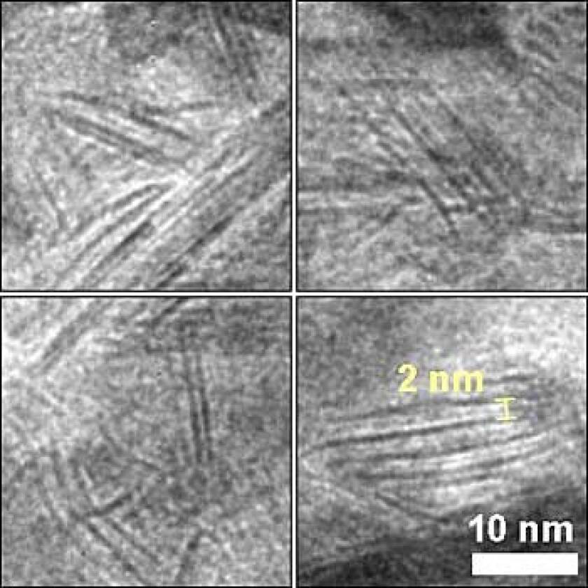 Magnification of the nickel-molybdenum-nitride catalyst, detailing the unexpected nanosheet structure