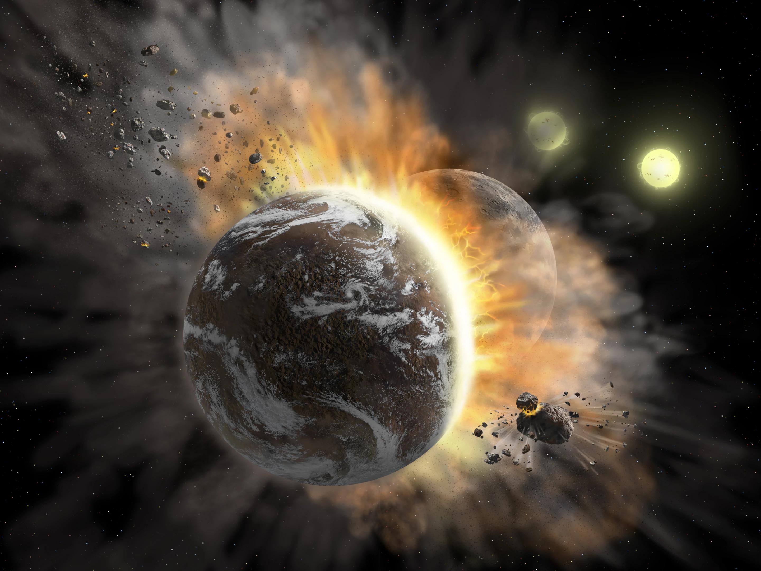 An artist's impression of a planetary collision in the system BD +20 307