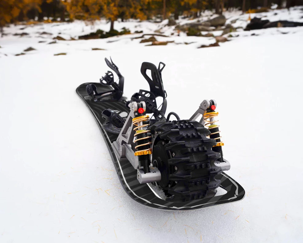 The electric drive powers a tire with a serious paddle-like tread