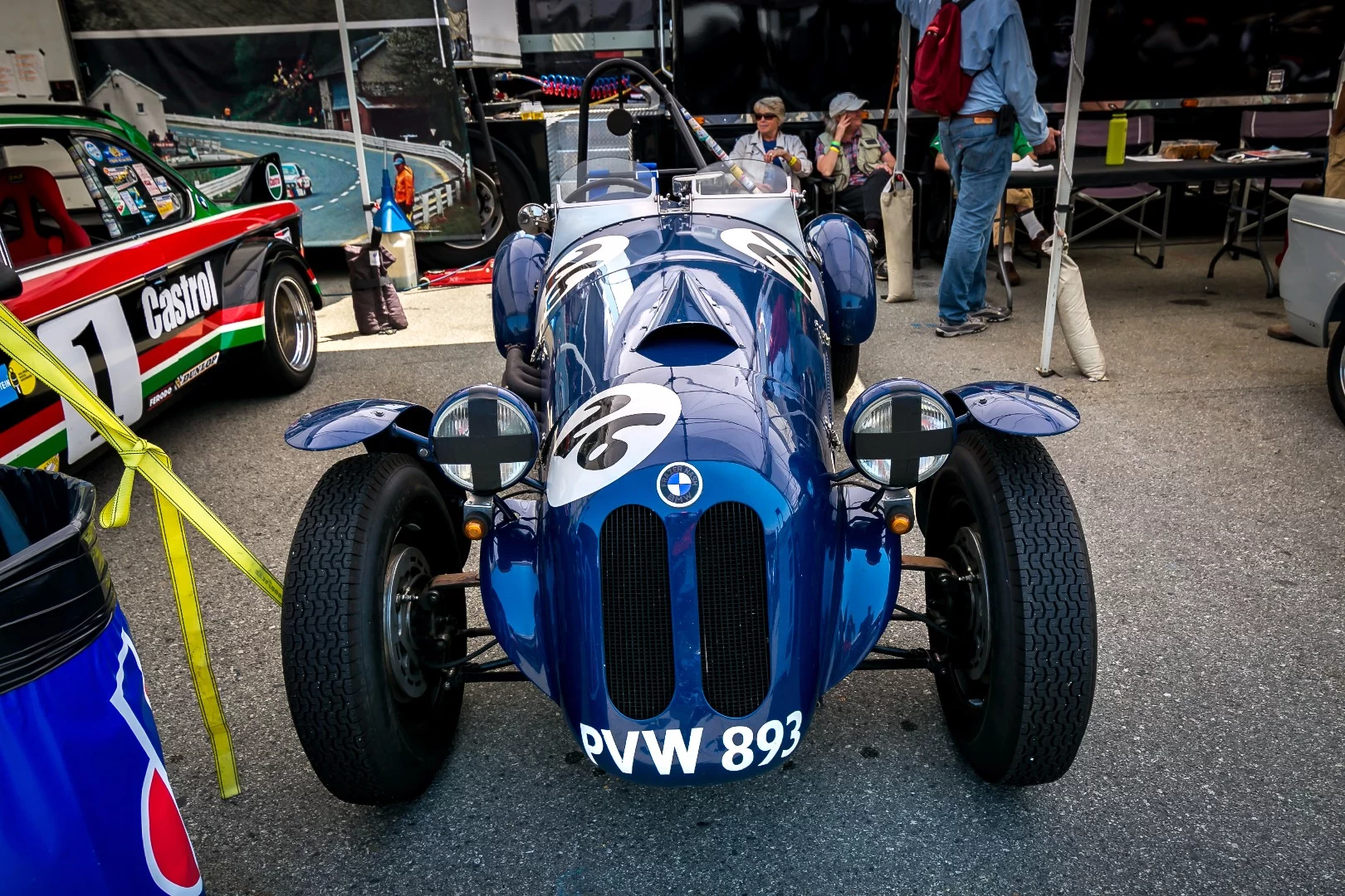 One of the many classic open-wheeled BMW's available for visual enjoyment in the pits at Laguna Seca