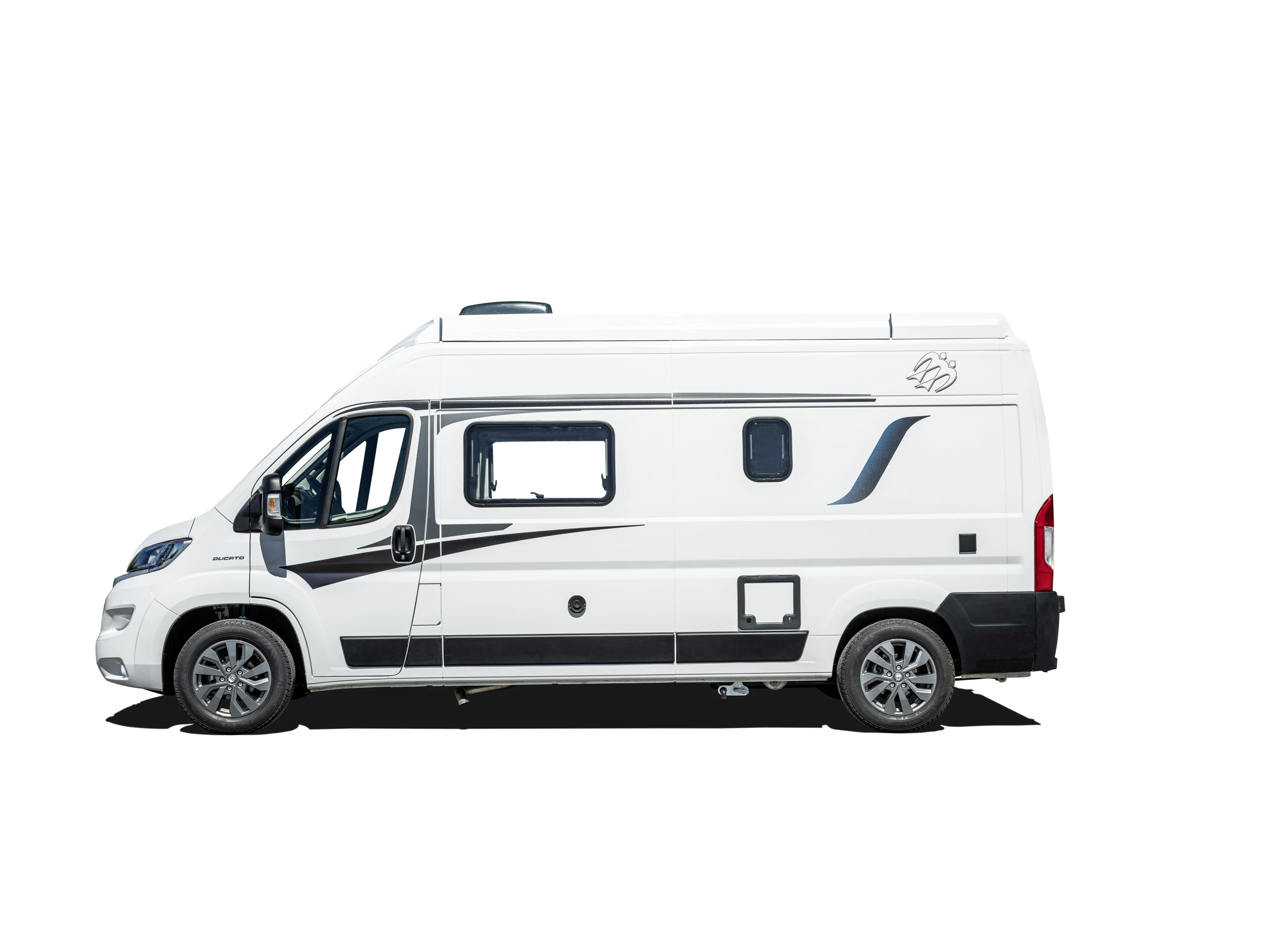 Knaus uses a front wind deflector and rear extension side rails to create a clean roofline
