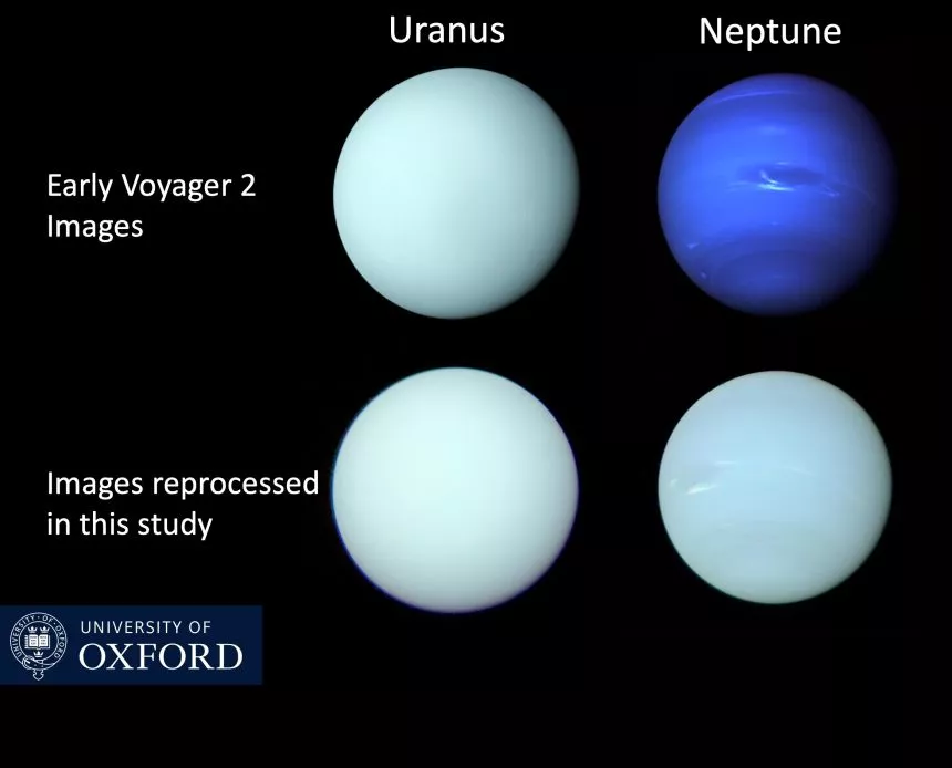 Comparison of early Voyager 2 images and later reprocessed ones