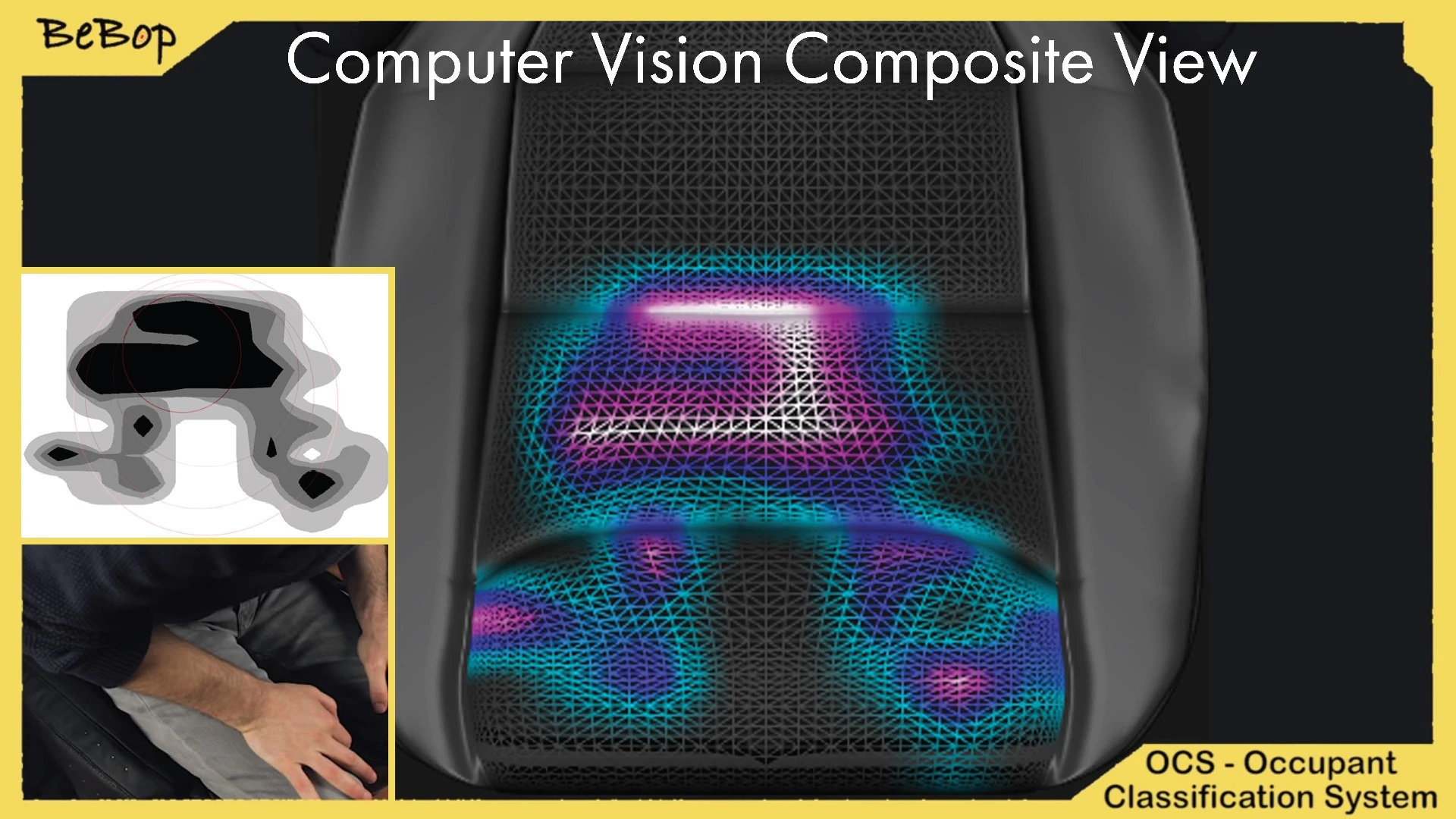 A composite view of what the BeBop smart material senses when someone is sitting in a car seat