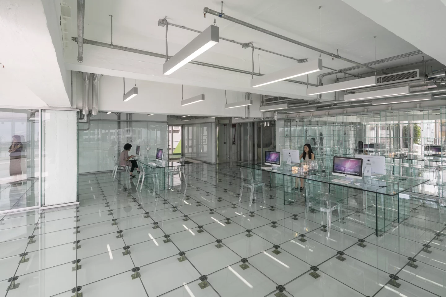 Glass walls, glass floor, glass tables, glass ... well, you get the picture