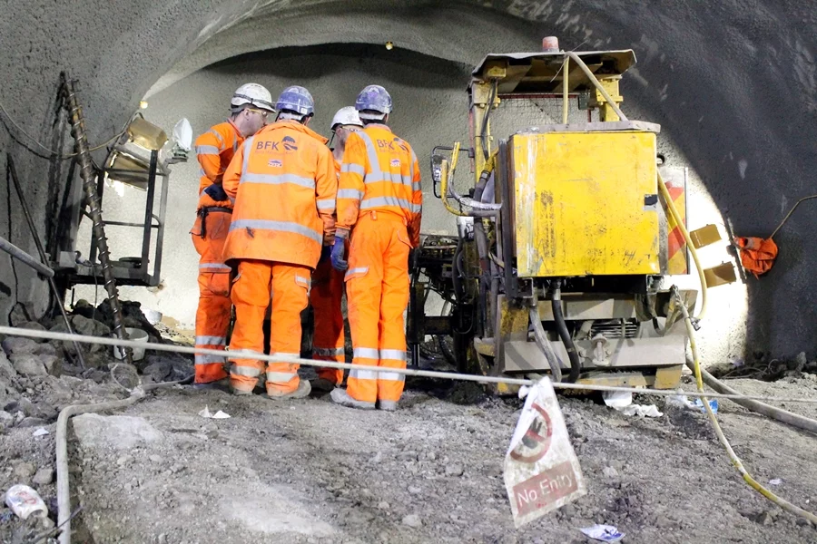 Large drill bits lean against a wall in what will be Farringdon’s eastern ticket hall (Photo: Stu Robarts/Gizmag)