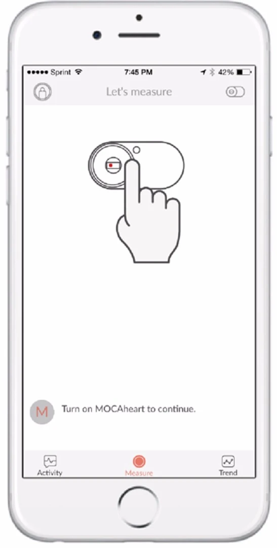 The Mocaheart app walks the user through taking a reading