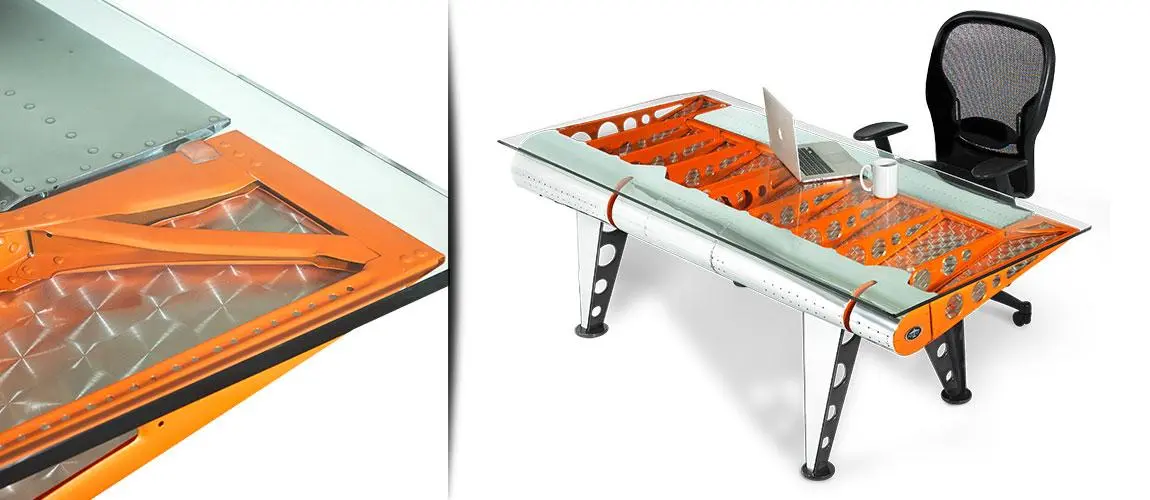 This beautiful desk is made from the elevator of a Grumman HU-16 Albatross