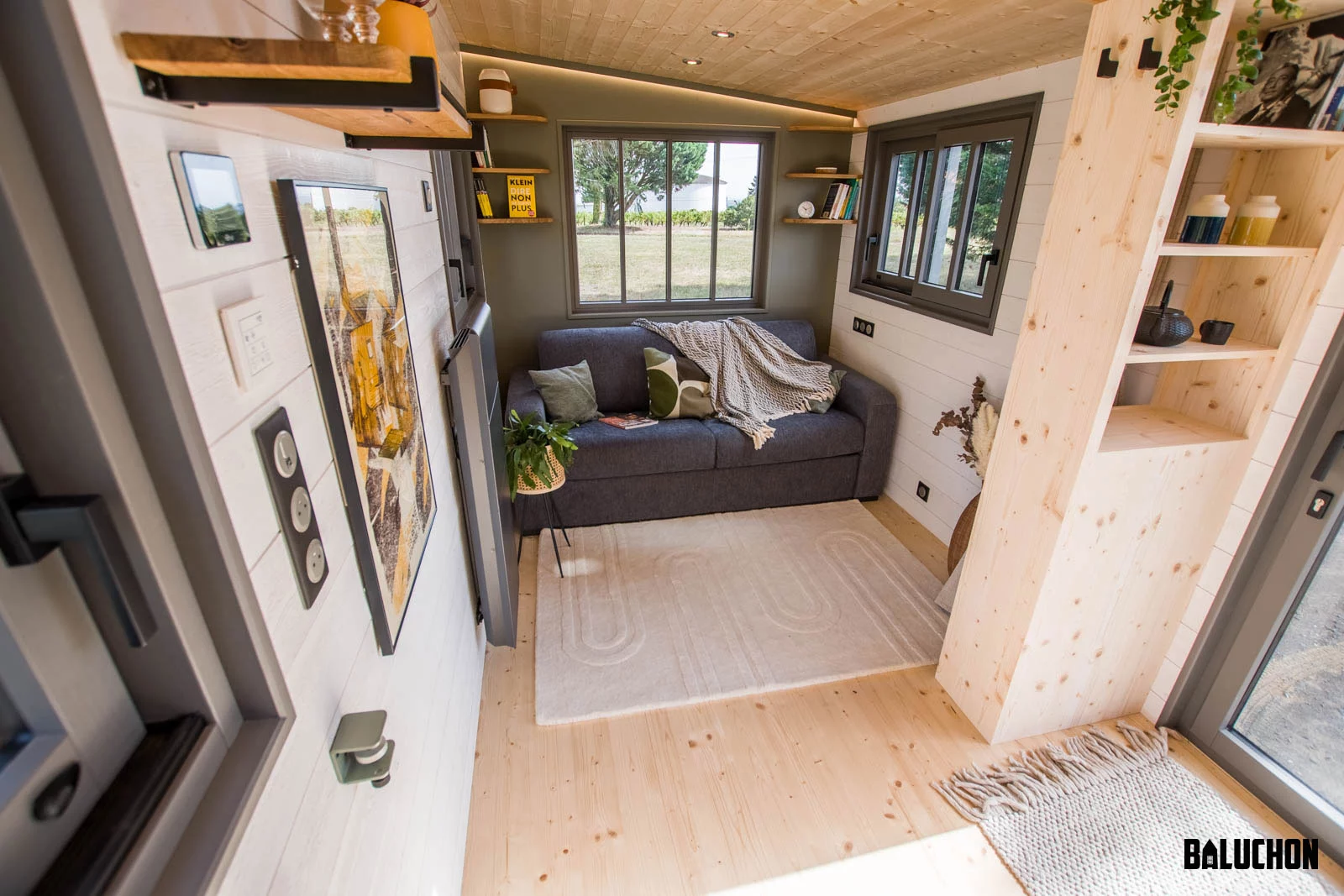 The Eucalyptus doesn't have a dedicated bedroom due to space constraints. Instead, the living room contains a sofa bed