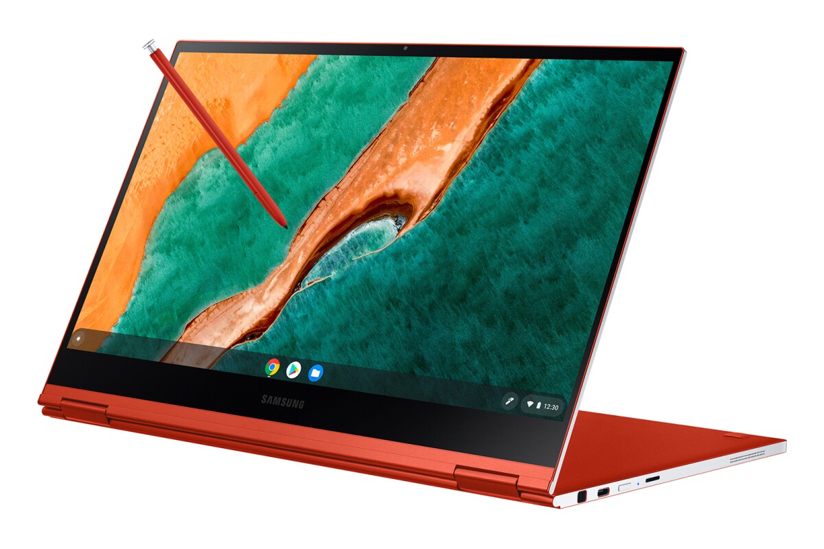 The 13.3-inch 4K UHD AMOLED display on the Galaxy Chromebook rotates 360 degrees