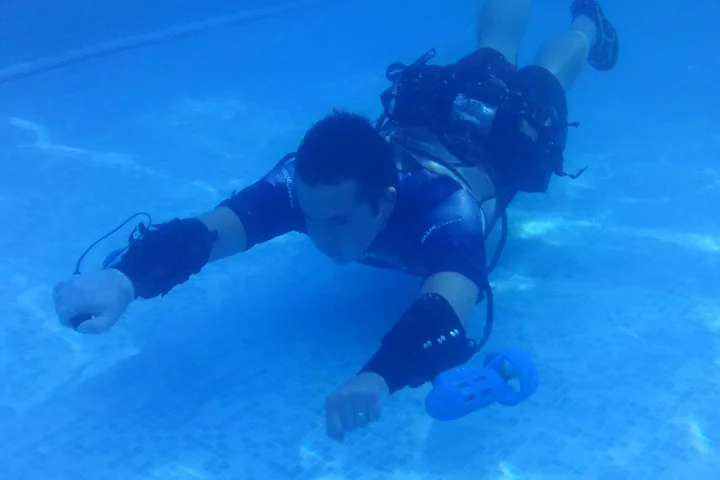 The Underwater Jet Pack is designed to let users perform underwater acrobatics using forearm thrusters