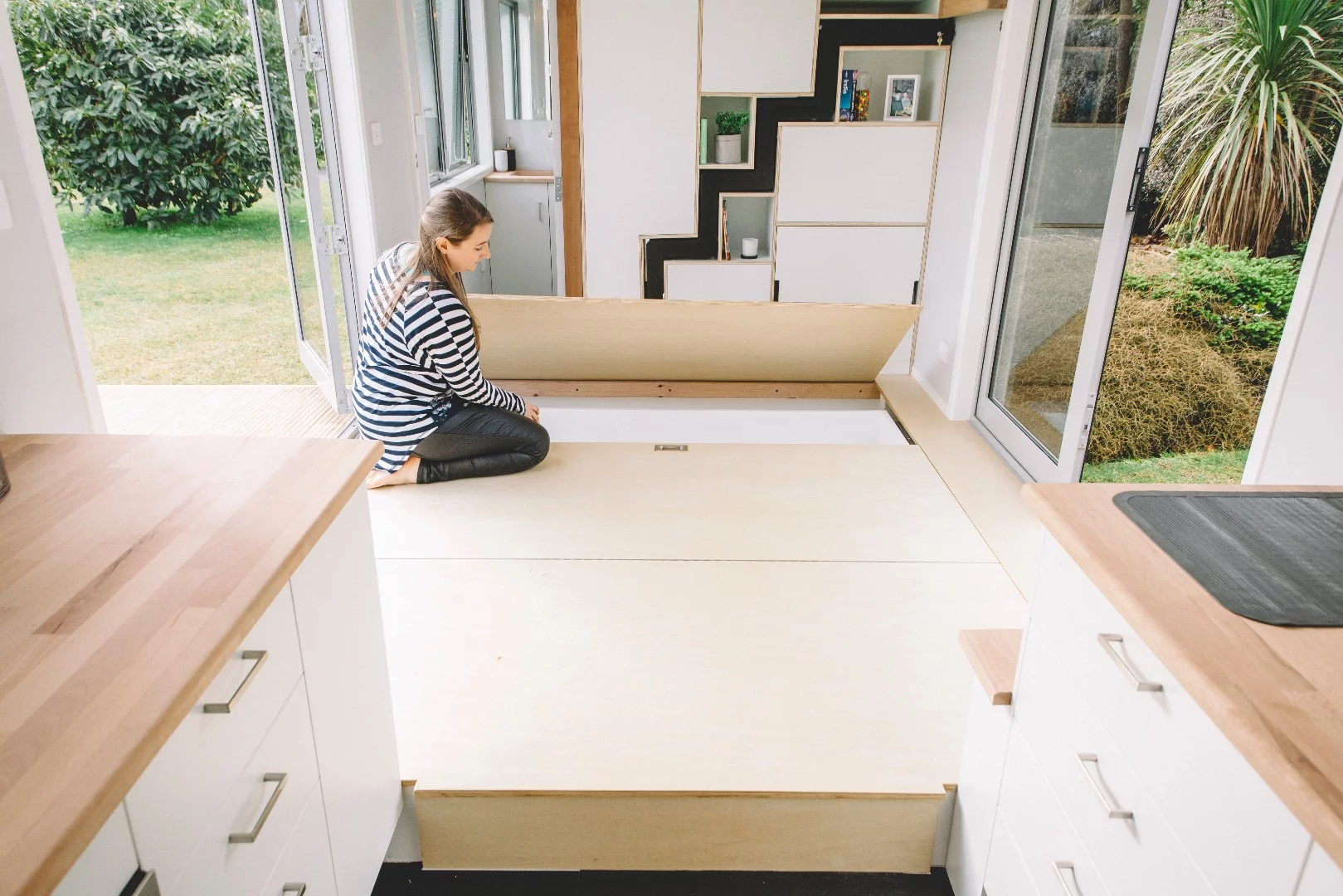 The Millennial Tiny House's underfloor storage