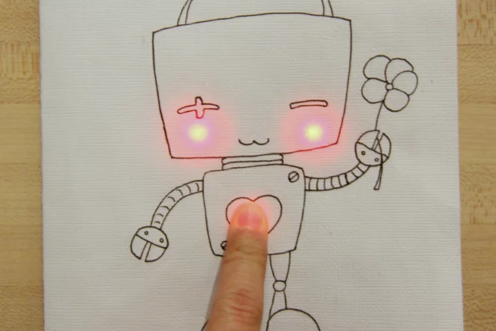 Chibitronic stickets lets you add circuitry to art projects creating an interactive greeting card that lights up