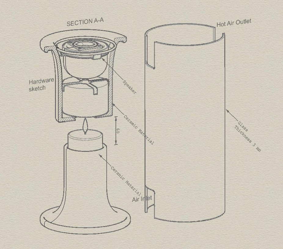 Exploded drawing of the Pelty Bluetooth speaker