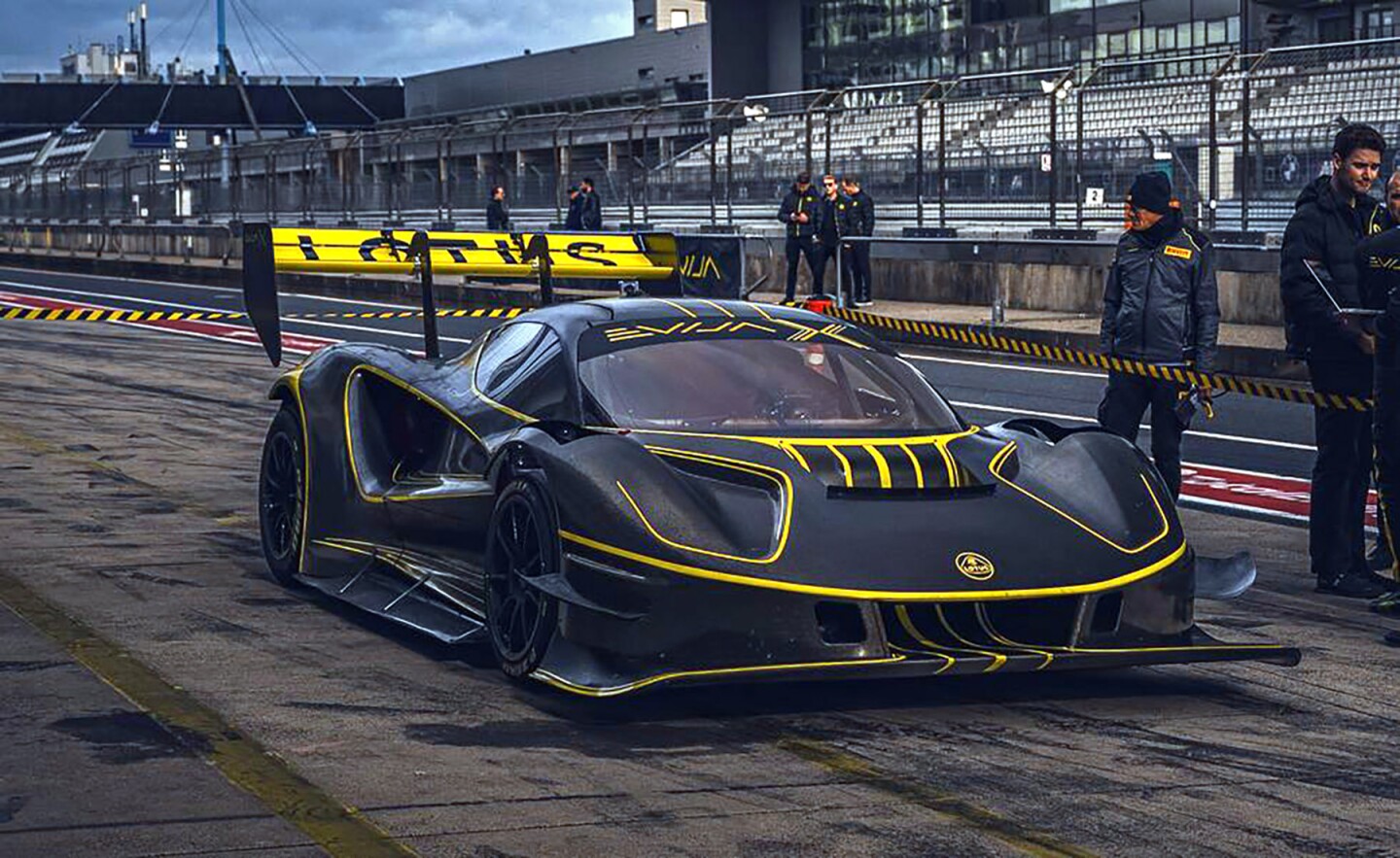 The Lotus Evija X in the hot pits, ready to press the "send" button