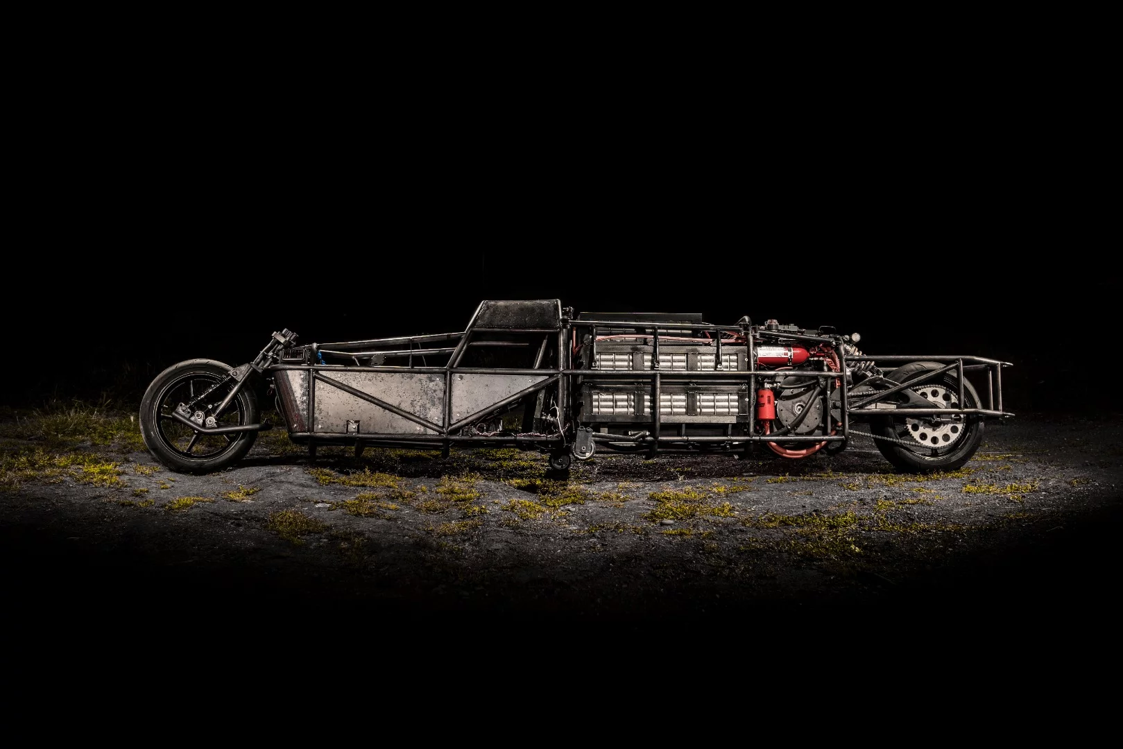 Shea Nyquist's home-made land speed bike has completed dodgy road testing and is ready to get some aerodynamic fairings on and go salt flat racing