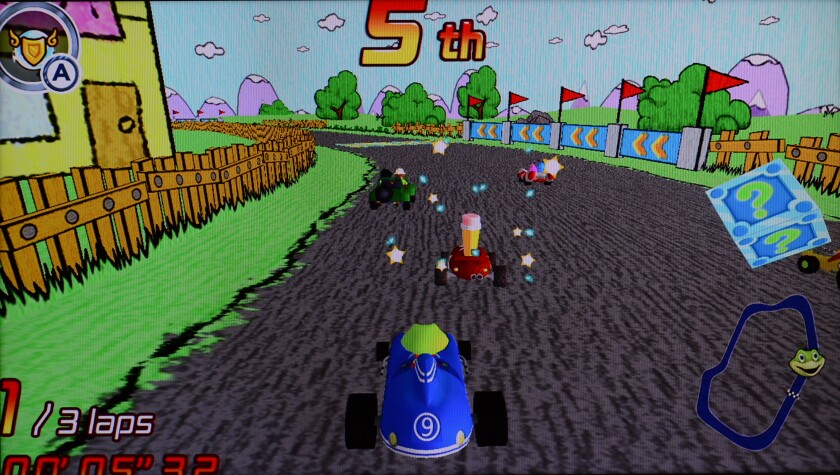 Taking a spin on LeapFrog Kart Racing: Supercharged for the LeapFrog LeapTV (Photo: Simon Crisp/Gizmag.com)