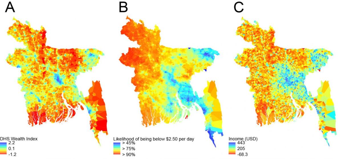 Poorer areas can be seen in red