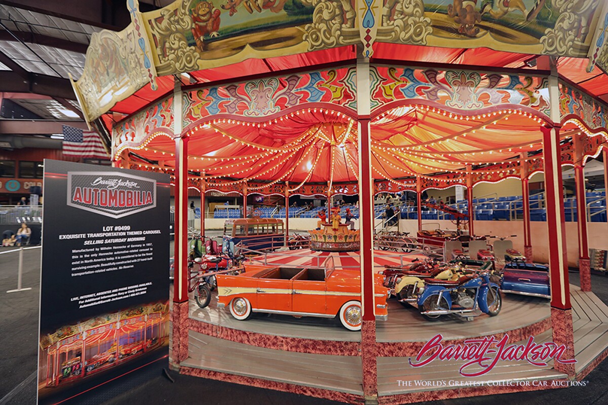 They don't make them like this any more. One of five Wilhelm Hennecke carousels imported to the United States during the 1950s, this transportation-themed carousel is claimed to be the finest surviving example. The history of Hennecke Carousels can be found here. Featured in our Top 20 children's toys sold at Scottsdale Auction Week, the full-restored Hennecke Carousel sold for $557,750 at Barrett-Jackson