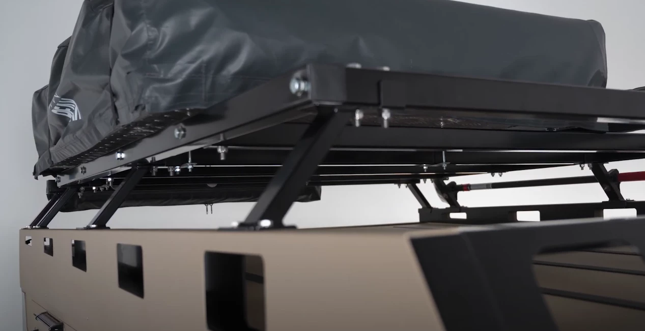 AOR includes a sturdy, full-length roof rack for mounting an RTT, awning, shower room, etc.