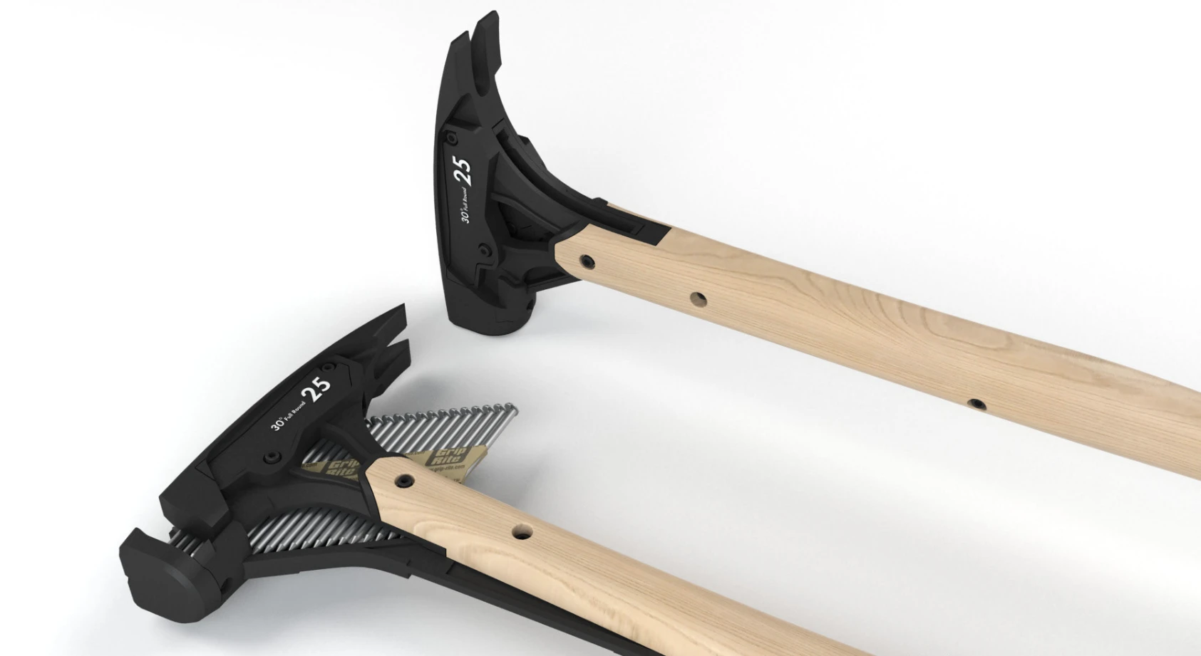 Michael Young's single-handed hammer works with standard strips of collated nails designed for nail guns