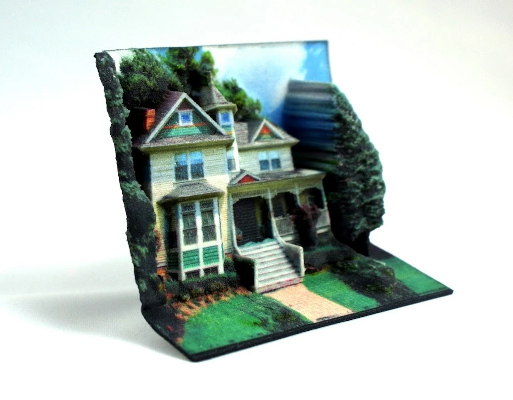 BumpyPhoto 3D relief sculpture of a house