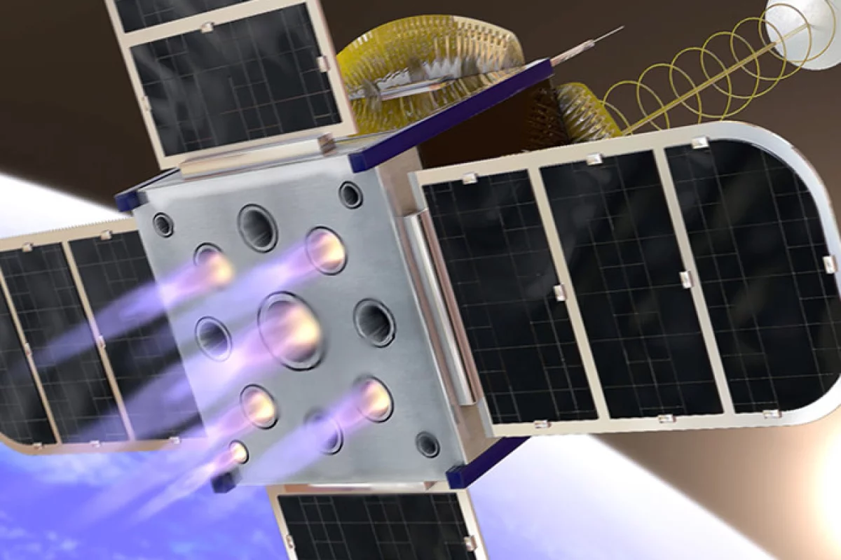 An artist's rendering of the CubeSat's new onboard propulsion system concept.
