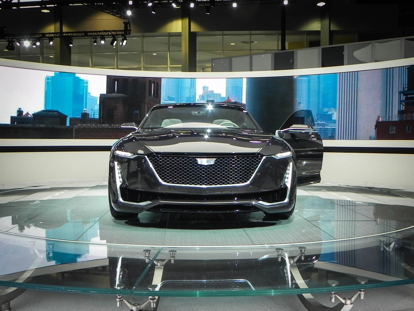 The modern Cadillac grille is seen clearly in the Escala Concept on display at the Chicago Auto Show