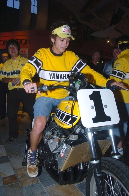 Rossi aboard one of the most fearsome racing machines in history - Kenny Roberts' infamous TZ700 dirt track machine competed just once and was immediately banned. It won!