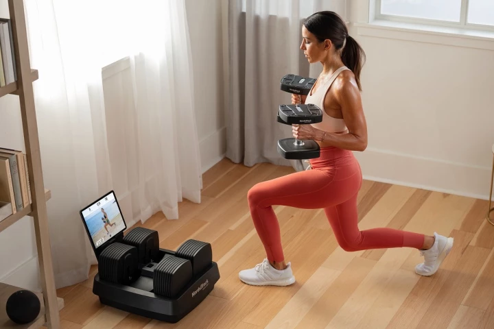 The NordicTrack iSelect Adjustable Dumbbells system works with Amazon Alexa
