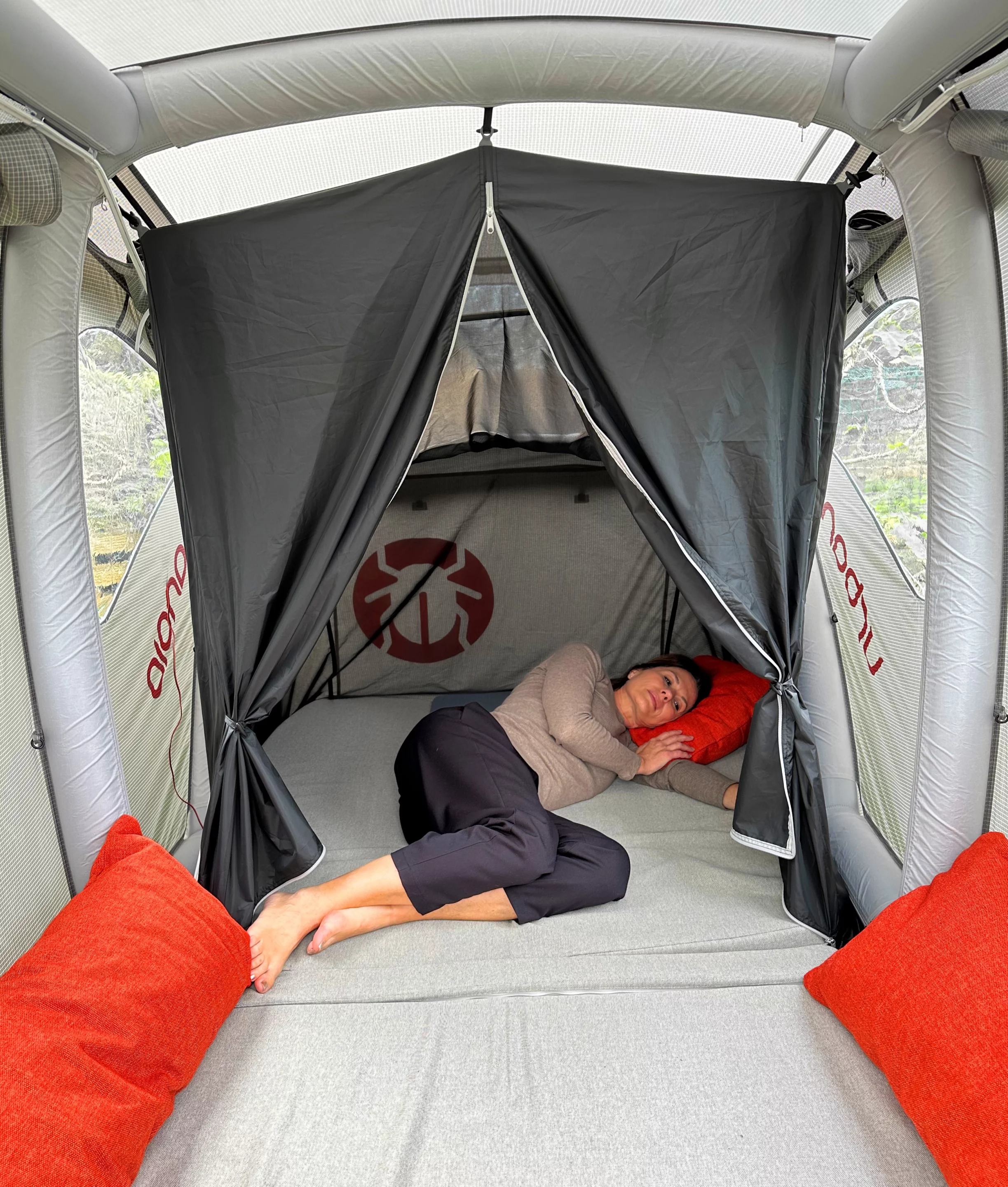 At 5 feet long, the fold-out section of the bed isn't quite big enough on its own, but sleepers stretch their legs out onto the wraparound dining sofa for plenty of space