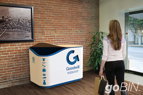 Donors scan the GoBin's QR code to receive a donation tax receipt via email (Photo: SFGoodwill)