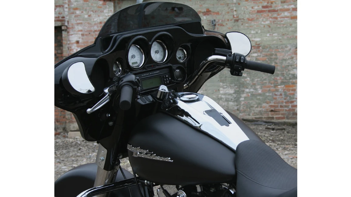The DashLink replaces the stock fuel tank console on Harley-Davidson motorcycles