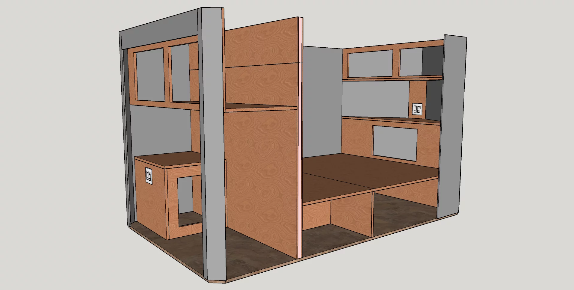 It's hard to tell from this diagram, but the smaller 5 x 8-foot trailer shares its basic interior layout with the larger model, complete with convertible dual-bench dinette/bed
